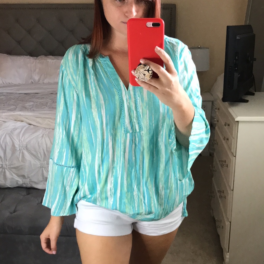 Gloria Vanderbilt Turquoise and White Women's Blouse